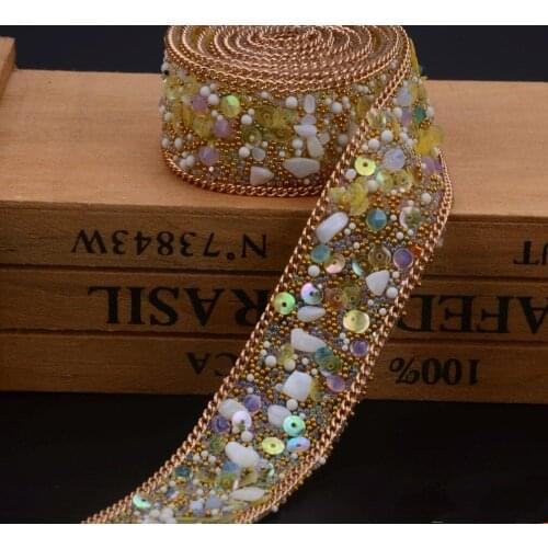 2.5cm yellow stone Crystal trim Rhinestones Chain Wedding Bridal Applique Strass Mesh Crystal patches for Clothing Home Decor