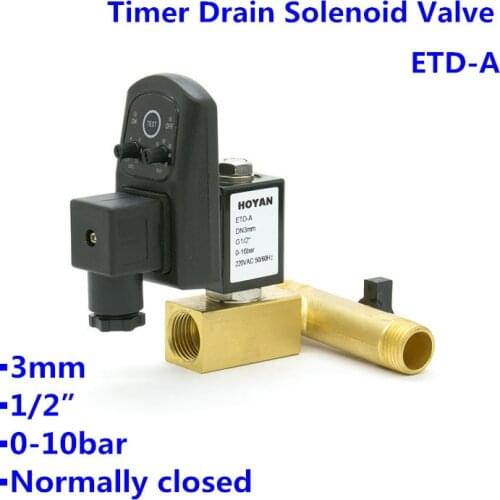2 Way Normal Close Pneumatic Timer Drain Solenoid Valve ETD-A 0-16bar Orifice 3mm BSP Port G1/2 AC220V