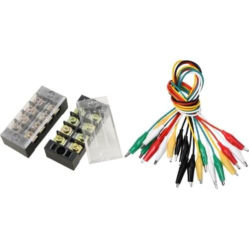 2 Pcs 25A 4 Position Wire Connector Barrier Terminal Block & 10Pcs 5-Colors Double Ended Alligator Clips Test Lea