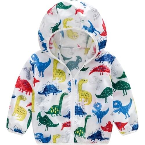 2021 Summer Kids Clothes Boys Jackets Children Outwear Windbreaker Sunscreen Thin Dinosaur Hooded Baby Girls Casual Boys Coat