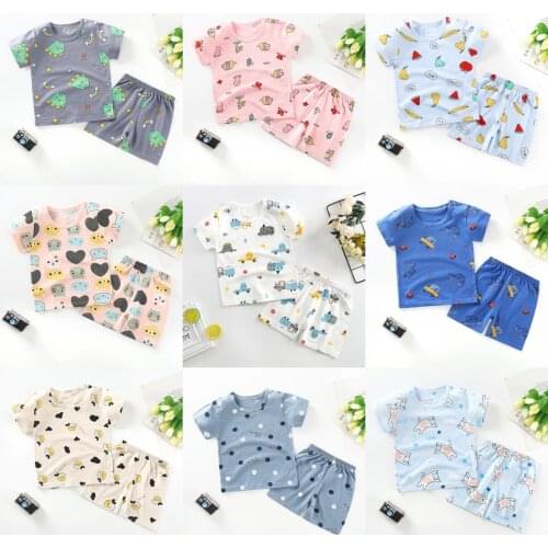 2021 Pajamas For Kid Baby Short Sleeve Tops Tee Shirts Pants Clothes Suit Girl Boy Children Home Nightwear Pijamas Clothing Sets