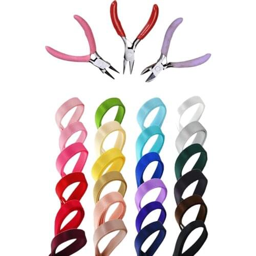 3pcs Mini Jewelry Making Pliers Bead Tool Set+Phenovo Grosgrain Ribbon For Crafts DIY 6mm 24pcs Mixed Color