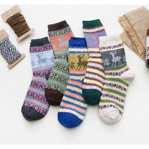 5 pairs/set Christmas Reindeer Short Socks Set for Men Women Wool Winter Spring Autumn Thick Warm Deer Socks Unisex calcetines