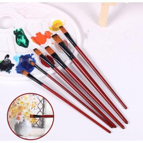 6Pcs Watercolor Gouache Paint Brushes Different Shape Round Pointed Tip Nylon Hair Painting Brush Set Paint Art Supplies 00086