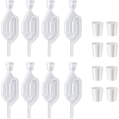 8x S-Shape Exhaust Seal Valve with Stopper Twin Airlock for Wine Making, Beer Brewing Glass Carboy Fermenter