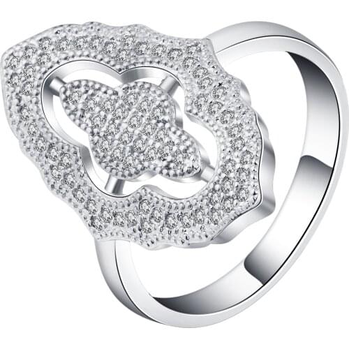 UFOORO Large Cubic Zirconia Hoop Rings For Women Jewelry Silver Color Unusual CZ Engagement Rings For Her Unique Anel Feminino