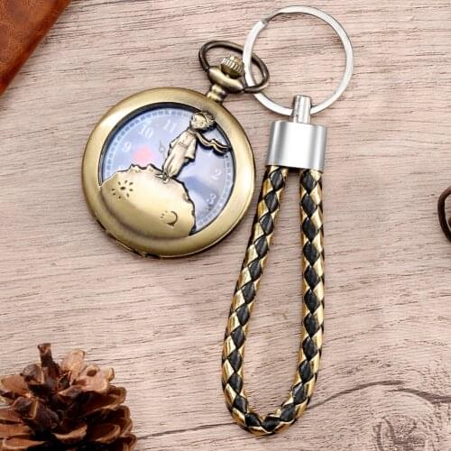 Bronze Vintage Quartz Pocket Watch Classic The Little Prince Blue Leather Rope Chains Popular Gifts