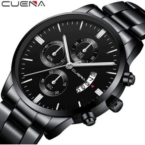 2019 montre homme watches men CUENA Fashion Military Stainless Steel watch Date Sport Quartz Wristwatch Clock relogio masculino