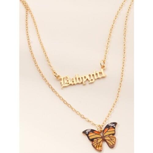 Hot Multilayered Butterfly Babygirl Pendants Gold Necklaces for Women Crystal Angel Charms Choker Necklace Geometric New Jewelry