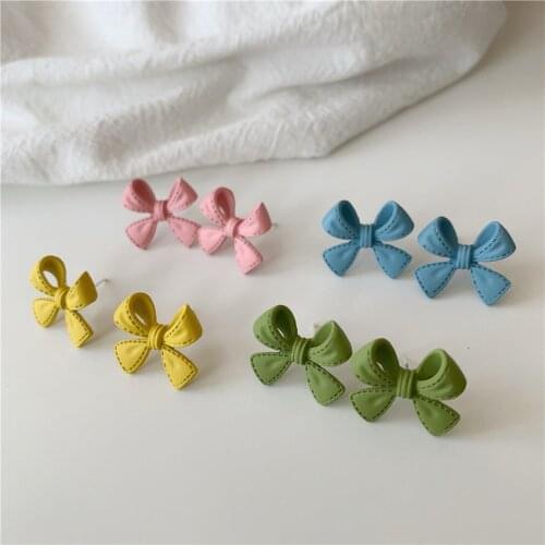 Korean Multicolor Candy Color Sweet Bow Earrings Women Simple And Wild Retro Girl Heart Earrings Wholesale