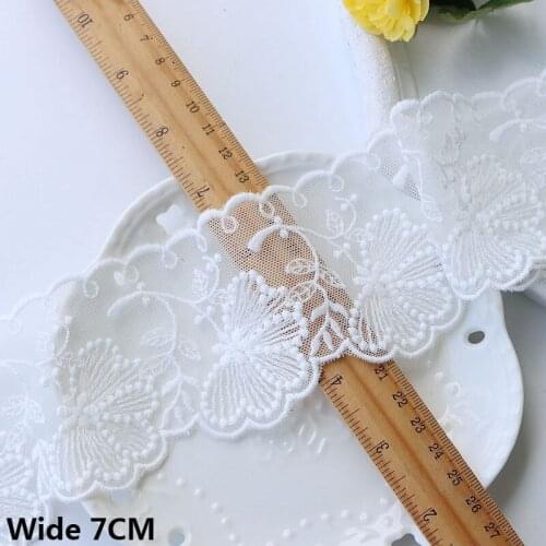 7CM Wide Luxury White Mesh Fabric Polyester Floral Embroidered Lace Ribbon Dress Collar Hemlines Trim Headwear DIY Sewing Decor