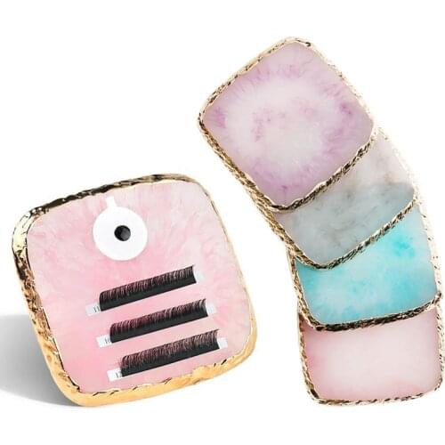 Square Resin Stone Eyelash Glue Holder Plate Pad Nail Art Palette Gel Polish Foundation Eyelash Adhesive Stand Cosmetics Tools