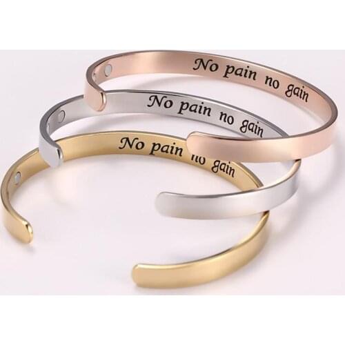 Fashion Stainless Steel Lettering Bracelet Rose Gold No Pain No Gain Stainless Steel Bracelet Couple Bracelet For Sale