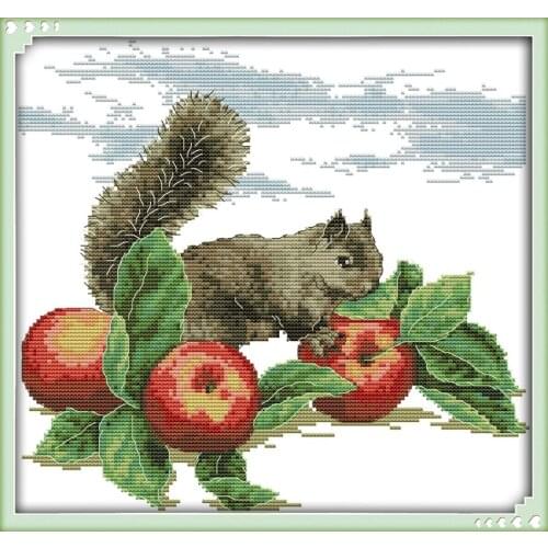 The squirrel cross stitch kit 18ct 14ct 11ct count printed canvas stitching embroidery DIY handmade needlework