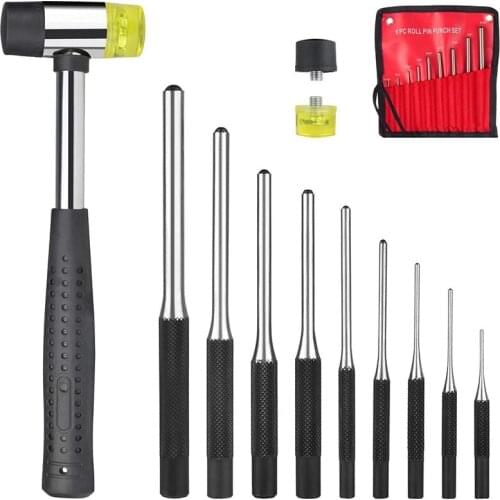 Hot Roll Pin Punch Set with Storage Pouch, 9 Piece Steel Removal Tool Kit