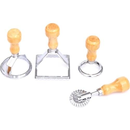 D08D Ravioli Stamp Set, Ravioli Cutters with Wooden Handle and Fluted Edge Pastry Cutter Dumpling Maker for Making Ravioli, E