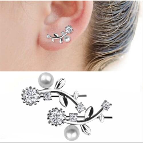 New Arrival Punk High Quality Steel Ear Stud Crystal Simulated Pearl Ear Stud Earrings Piercings Fashion Ear bone Jewelry