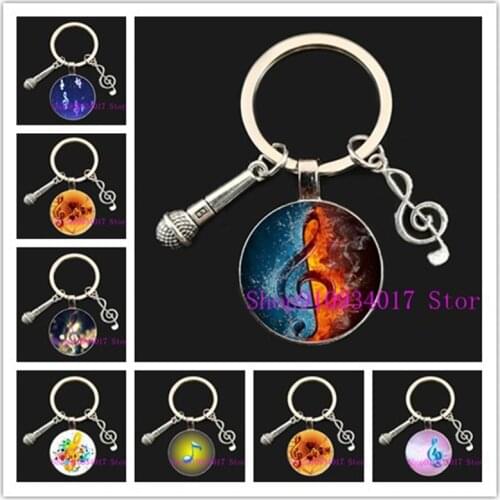 Music teacher new music symbol glass keychain pianist gift microphone glass jewelry keychain becomes your favorite souvenir
