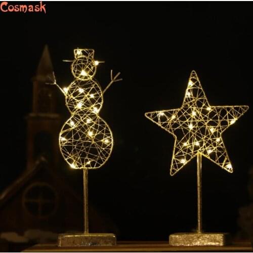 Cosmask Christmas Decoration Items Led Luminous Iron Snowman Tree Lighting Five-Pointed Star Elk Window Desktop Mini Ornaments