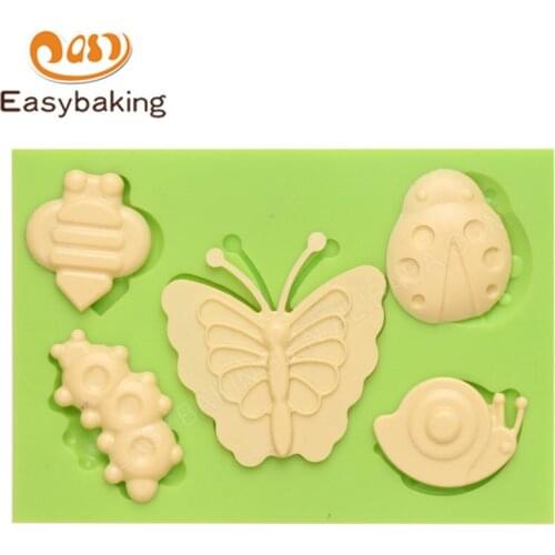 Insect Series 3D Silicone Cake Decorating Mold, Butterfly Bee Coccinella Septempunctata and Snail Shape Bakeware Cook Tool