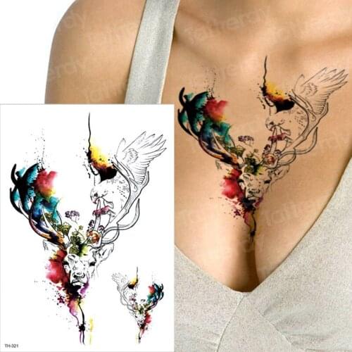 Tattoo & body art moose tattoos water color sexy tatoo women bust back summer tattoo watercolor angel wings tattoos fake girls
