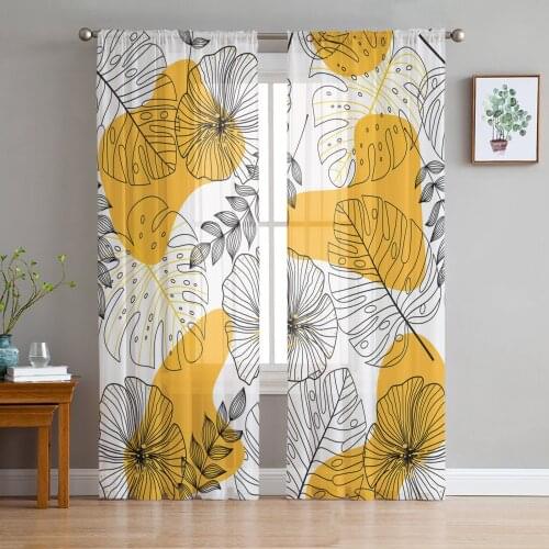 Tropical Plants Lines Simple Sheer Curtains for Living Room Bedroom Kitchen Tulle for Windows Voile Drapes Home Decoration