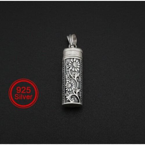 Tube Keepsake Ash Canister Cremation Urn Solid 925 Sterling Silver Wish Vial Pendant Prayer Box Antiqued Silver 10x30MM 1190027