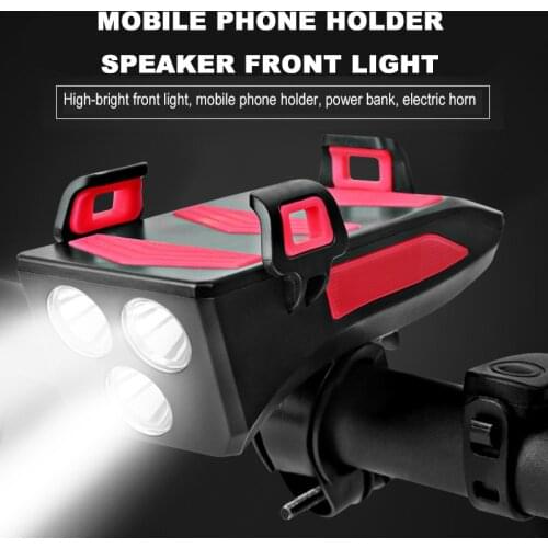 3 Color Bicycle Light Phone Holder Horn Headlight Multi- Fuction Bike Warning Lights Power Bank Usb Charging Bicycle Accessories