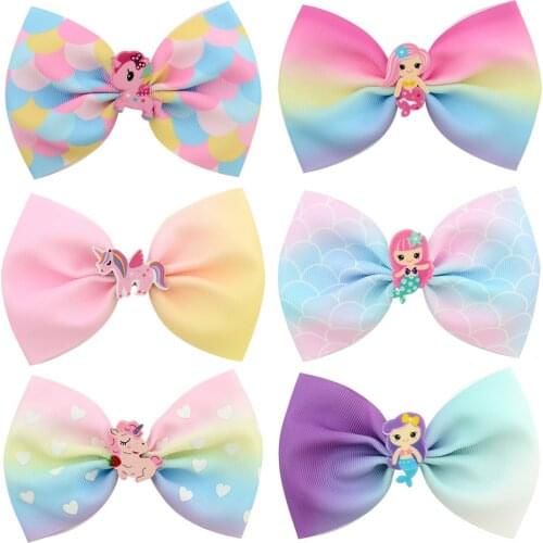 Rainbow Mermaid Hair Bow Head Clips For Girls Handmade Fish Scales Children Hairpin Dance Party Hair Accessories