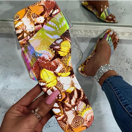 Women Sandals Summer Colorful Flat Shoes Women Transparent Slippers Plus Size Flats Summer Chaussure Femme Fahion Flip Flops
