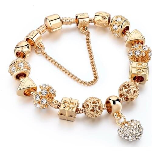 Crystal Heart Charm Bracelets For Women Gold Beads Bracelets & Bangles Pulseria DIY Fashion Jewelry SBR170009