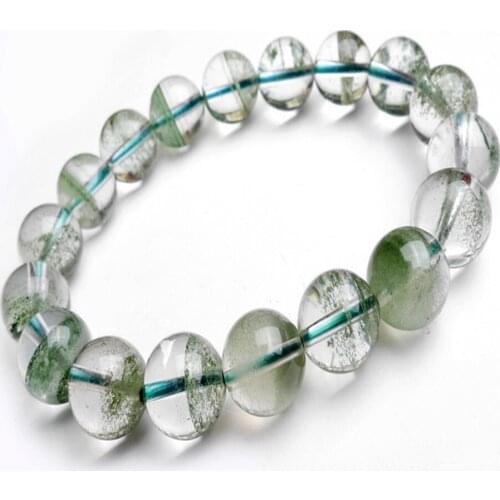 11mm Genuine Natural Green Phantom Quartz Ash Crystal Clear Round Beads Jewelry Women Stretch Charm Bracelet