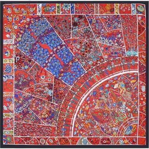 POBING 100% Silk Scarf Women Large Shawls Belt Print Stoles Square Bandana Luxury Melt Kerchief Scarf Female Foulards 130CM