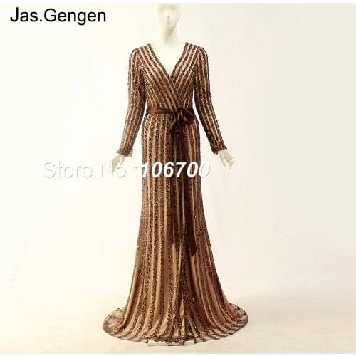 Robe De Soiree V-Neck Sleeping Style Evening Dresses Heavy Beading Diamond Long Sleeves Evening Prom 2018 vestidos de fiesta