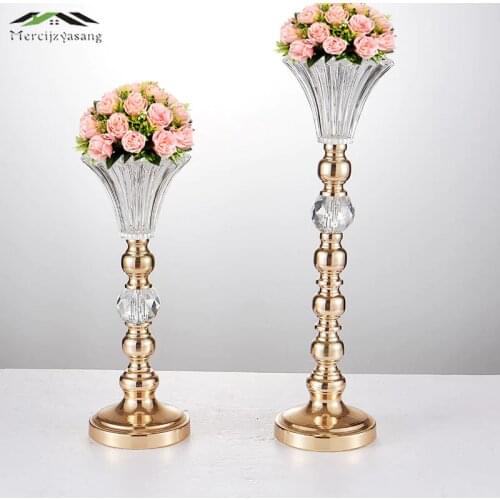 Gold Tabletop Vase Metal Flower Holder 52CM/21'' Table Centerpiece For Mariage Metal Flowers Vases For Wedding Decoration 01603