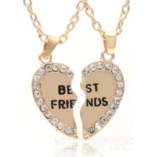 1Pair Half Love Heart Rhinestone Pendant Best Friends Necklace Friendship Gift