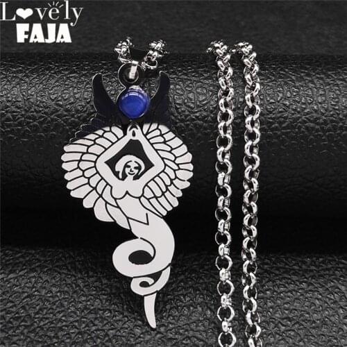 2021 Stainless Steel Opal Witchcraft Wing Goddess Pendant Necklaces Women Silver Color Necklaces Jewelry collar acero N3341S03
