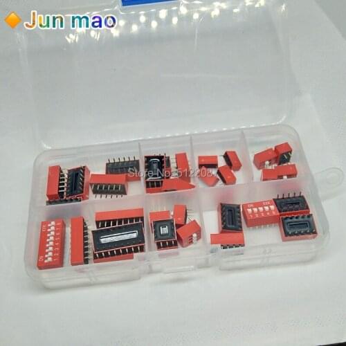 35PCS/LOT Dip Switch Kit In Box 1 2 3 4 5 6 8 Way 2.54mm Toggle Switch Red Snap Switches Mixed Kit Each 5PCS Combination Set