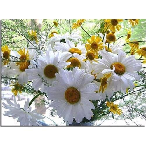5d cross stitch round square diy diamond painting white daisy full square Round decorative Mosaic Wedding DecorationZP-2424