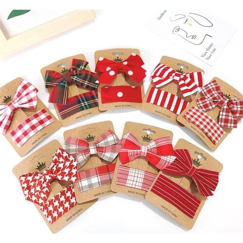 Japanese Style Hair Accessories For Women Red Bow Decor Duckbill Clip BB Clip JK Lattice Hairpin Wave Point Stripe Barrettes