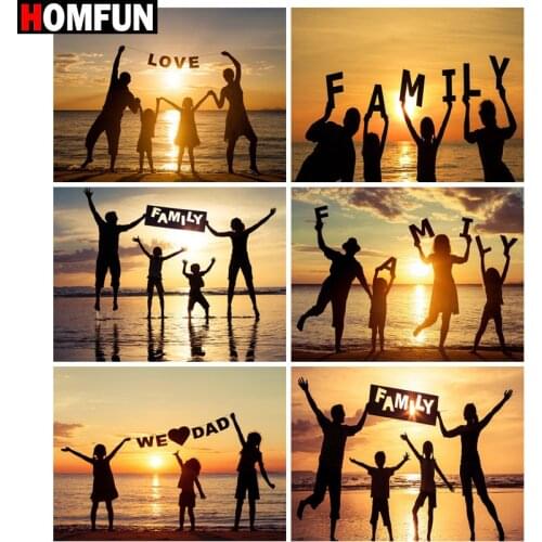 HOMFUN Diamond Painting Cross Stitch "Dusk silhouette family" Full Square Round Diy 5d Diamond Embroidery Picture Rhinestone Art