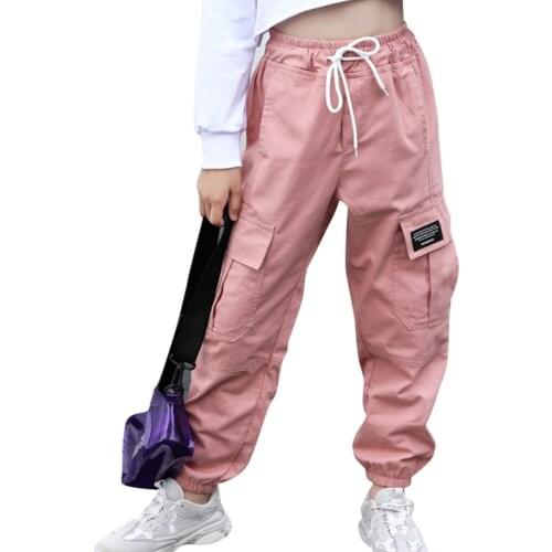 Pants For Girls Solid Pants Girls Fashion Drawstring Child Trouser Teenage Child Girl Cargo Pants For Kids Clothes 8 10 12