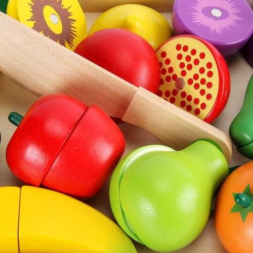 Children Wooden Kitchen Toys Cutting Fruit Vegetable Pretend Play Miniature Food Kids Wooden Cooking Cut Toy