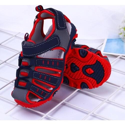 Toe Cap Kids Sandals Soft Leather Rubber Anti-slip Boys Girls Sneakers Shoes Ankle-wrap Lightweight Children Summer Shoes 21-37