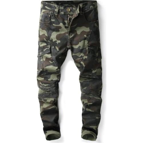 Casual Classic Men Jeans New Brand Fashion Camouflage Print Pocket Jeans Trousers Cool Jeans Men