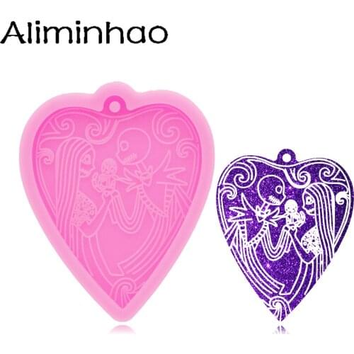 DY1169 Halloween Skull Jack Boy and Girl Keychain Mould, Heart Mould Make Crafts with Epoxy for Resin Polymer Clay Necklace
