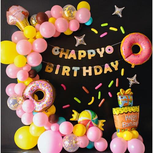 1set Donut Party Grow Up Garland Balloons Ice Cream Paper Banenr Cake Baby Shower Happy Birthday Balloon Arch Set Decorations