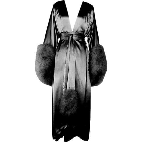 Womens Fur Robes Bathrobe Long Silk Fur Dresses Photo Shoot Birthday Party Bridal Fluffy Party Sleepwear Custom Made Gown