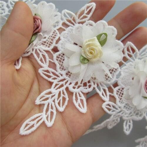 10X Cotton Chiffon Rose Flowers Leaf Embroidered Lace Trim Ribbon Fabric Sewing Supplies Craft For Childrens Garment Decoration