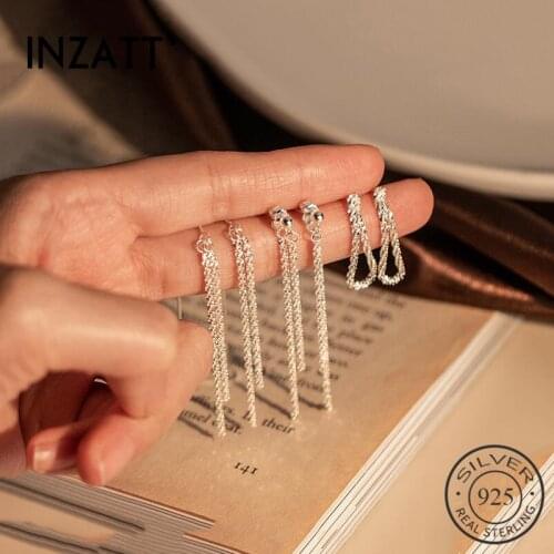INZATT Real 925 Sterling Silver Shine Chain Tassel Drop Earrings For Women Hiphop Fine Jewelry Minimalist Accessories
